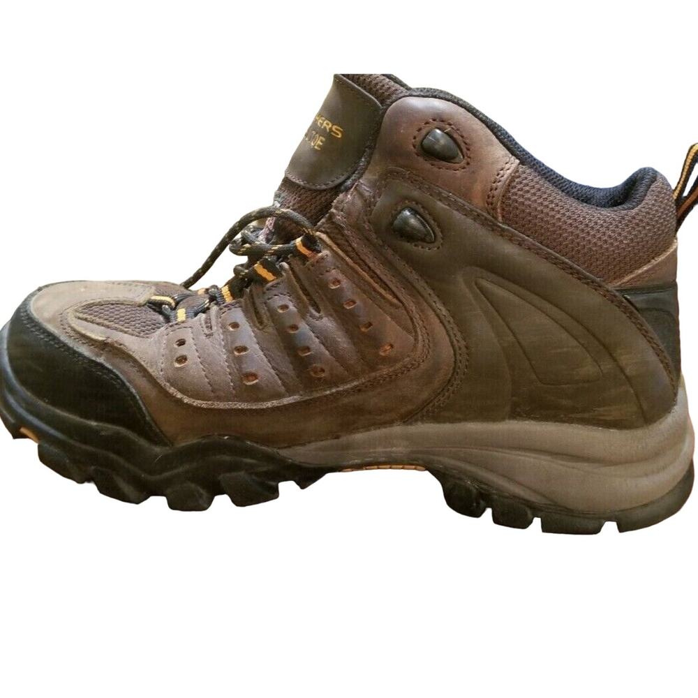 MEN'S: Brown SZ 8.5 Skechers STEEL TOE BOOTS Waterproof Oil & Slip Resistant